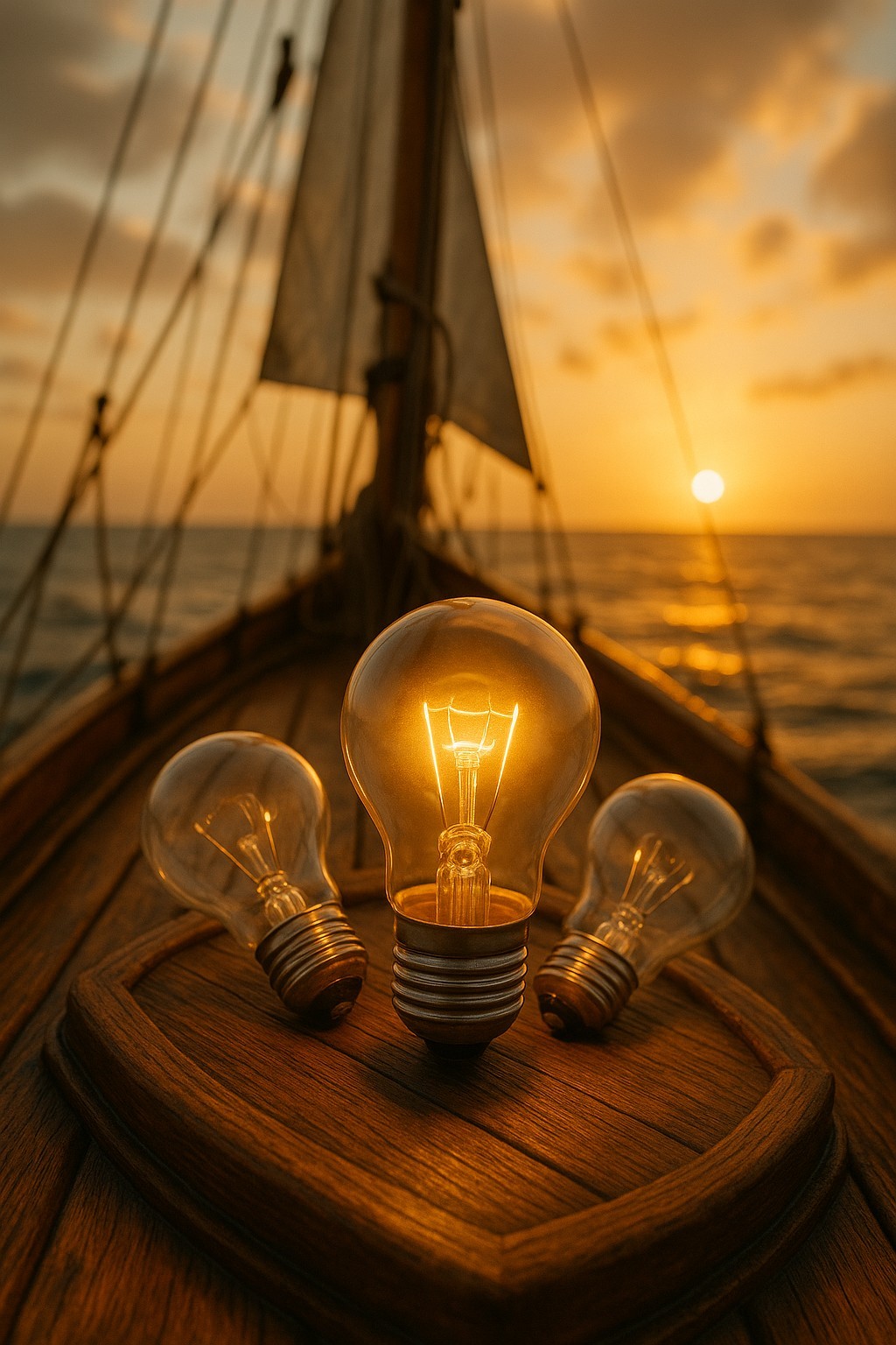 Segelschiff mit Glühlampen für das Design Thinking